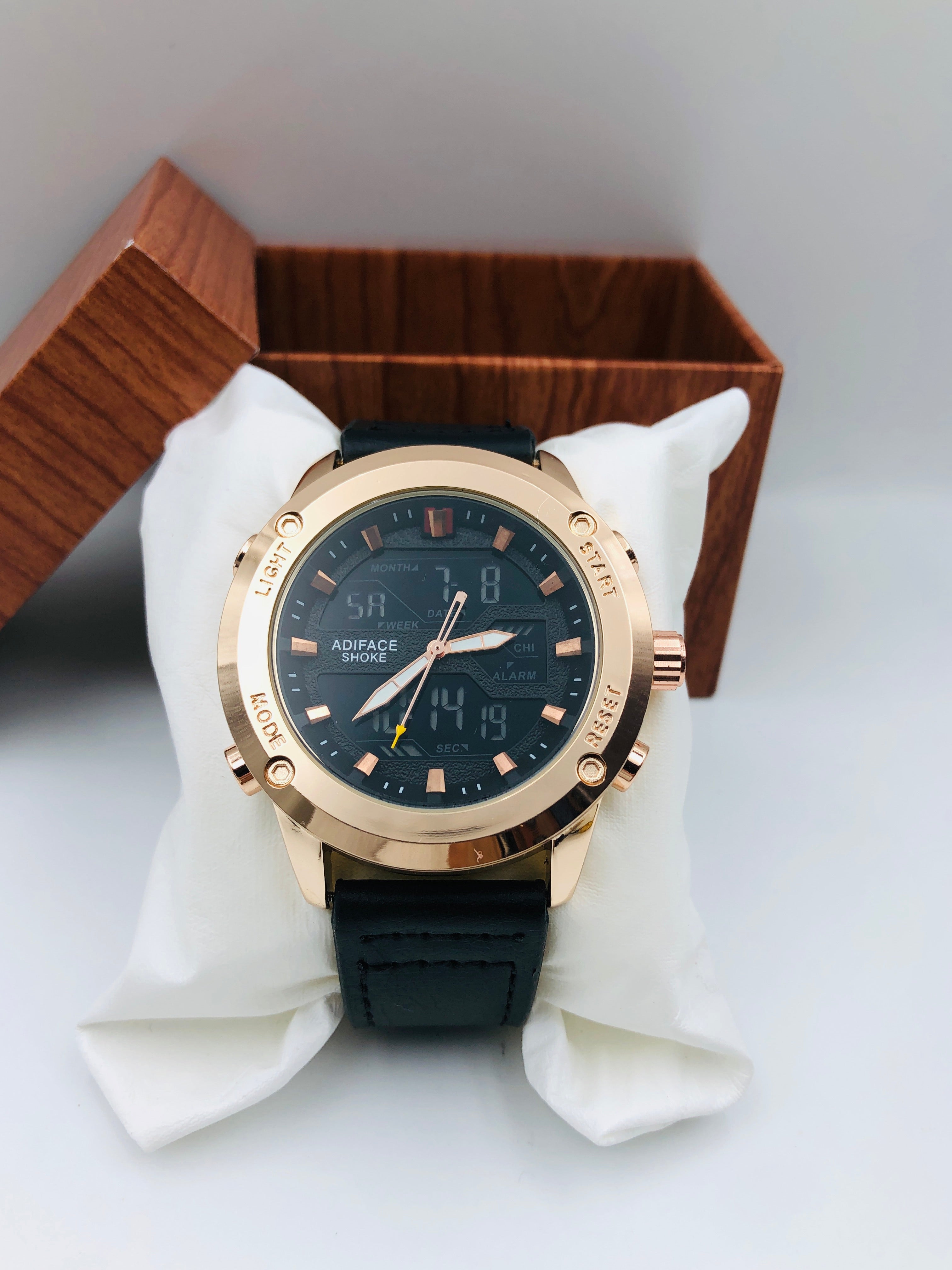 Adiface Dual Time - Article #692 - Black Strap - Rose Gold Dial